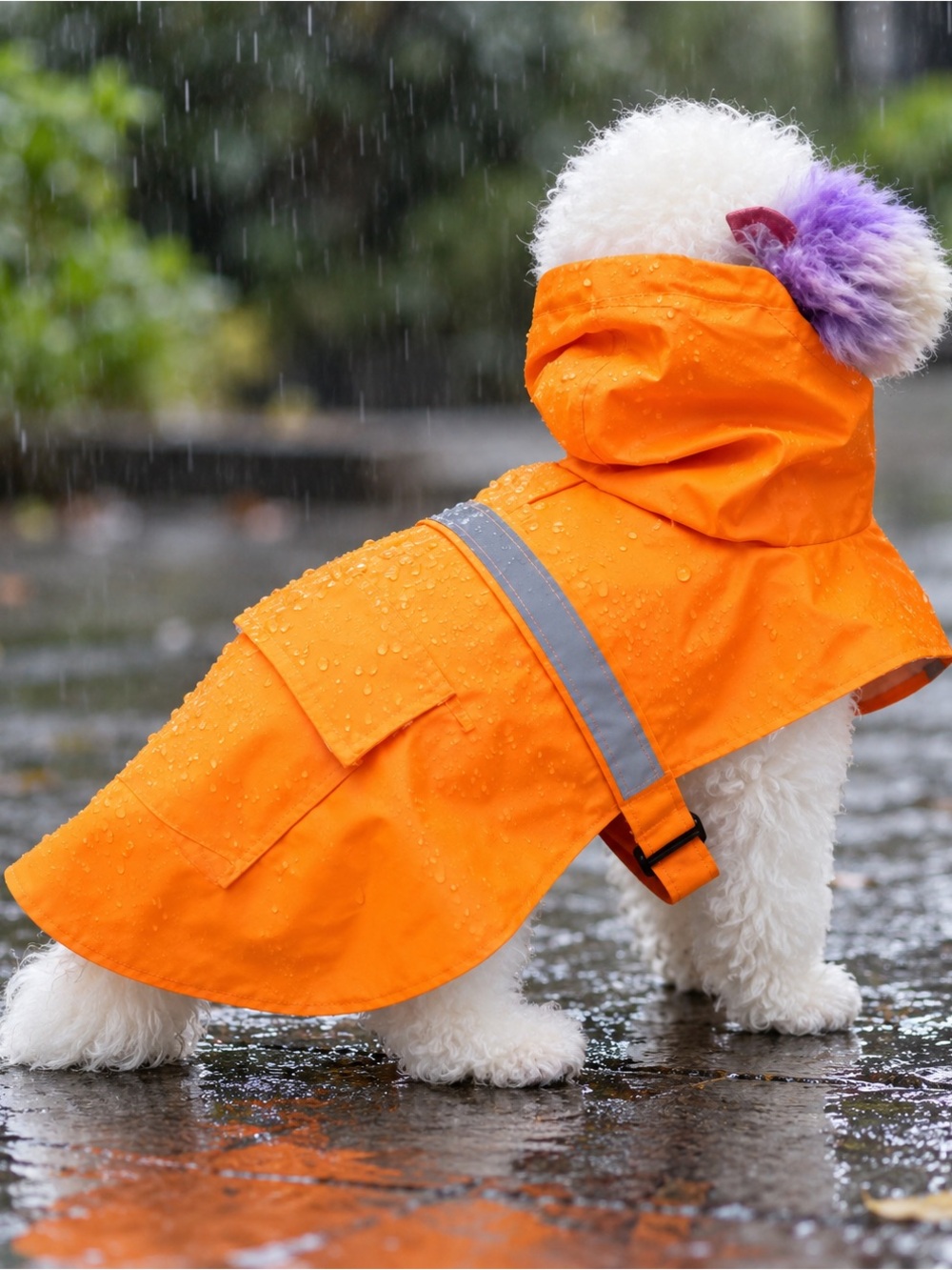 Aiyue Orange Pu Dog Raincoat Poncho Cloak Hoodie Velcro Waterproof Raincoat.
